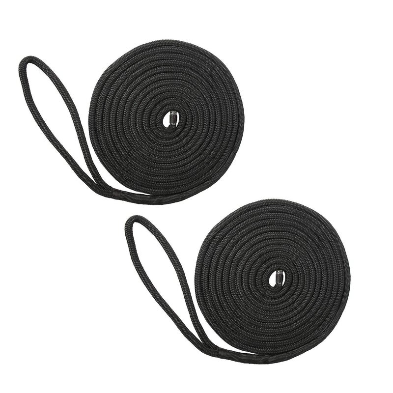 NovelBee 2 Pack of 3/4â€œx 25â€™ Double Braid Nylon Dockline,Mooring Rope Dock Line with Spliced Soft Eye (Black) - Image 1
